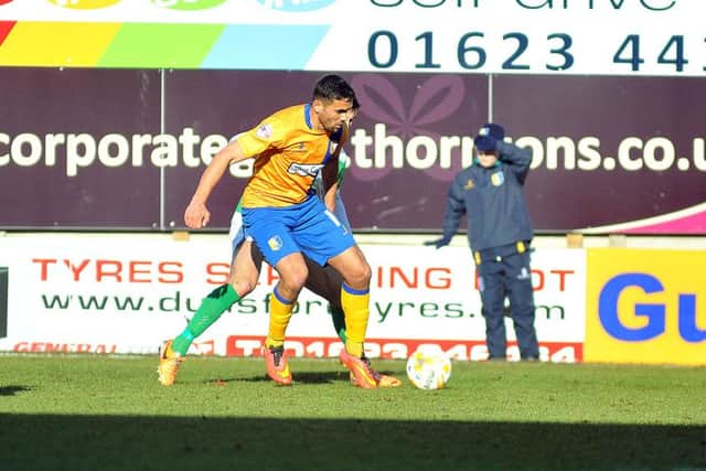 Colin Daniel in action against Yeovil. Photo by Steve Uttley