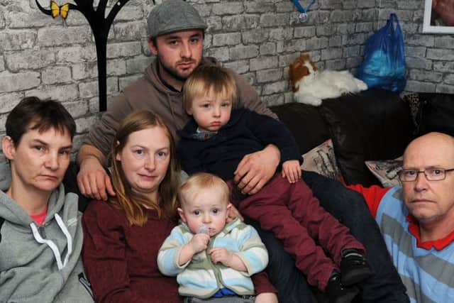 Yvonne Brazier, left, Stewart Brazier, right with daughter, Chantelle Brazier, David Bennett and 11 month old Clive Brazier-Bennett and 2 year old Patrick Brazier-Bennett.