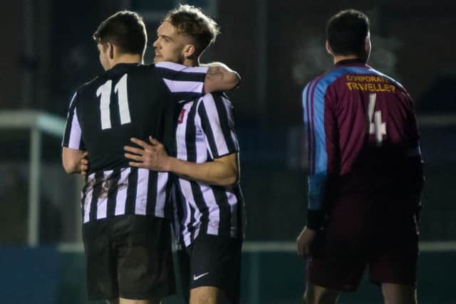 Clipstone celebrate one of Nicky Walker's goals in the Notts Senior Cup semi-final (Pic: Andy Sumner)