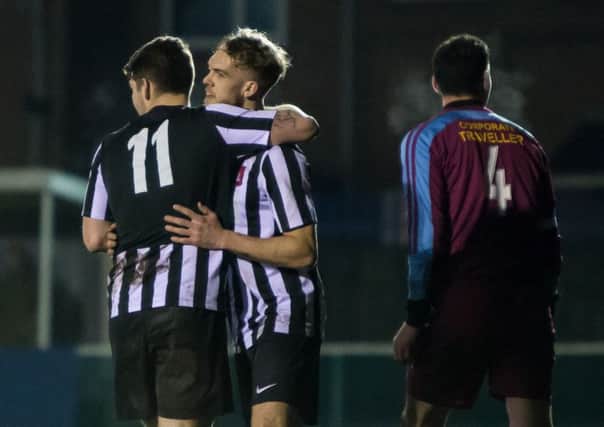 Clipstone celebrate one of Nicky Walker's goals in the Notts Senior Cup semi-final (Pic: Andy Sumner)