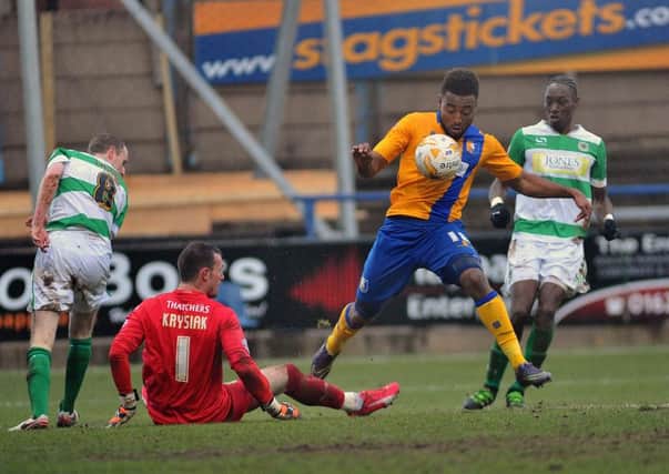 Adi Yussuf gets past Artur Krysiak but can't hit the target

Mansfield Town v Yeovil Town - Skybet League Two - One Call Stadium - Saturday 20 Feb 2016 - Photographer Steve Uttley