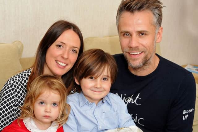Richard Bacon with his wife Rebecca and children, Ivy 22 months and 4 year old Arthur.
