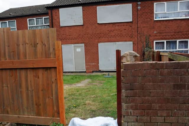 Boarded up property on Hollington Way, Oak Tree Lane estate, Mansfield.
