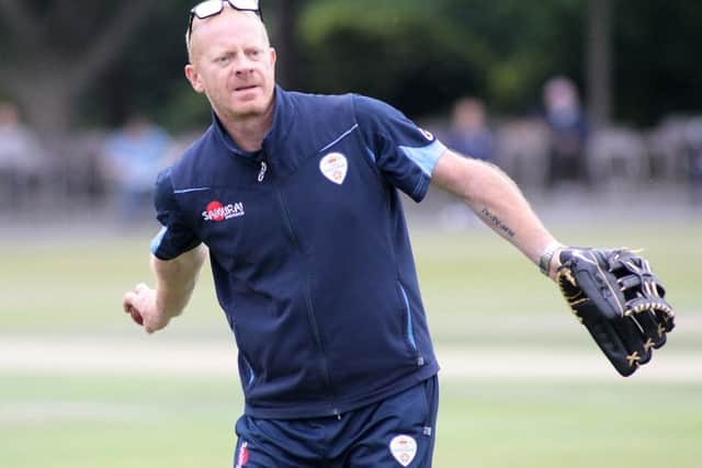Derbyshire v Glamorgan, coach Graeme Welch helping his bowlers warm up before the start