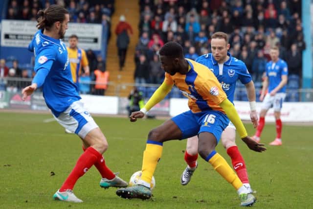 Mansfield Town v Portsmouth on Saturday March 19th 2016. Emmanuel Dieseruvwe in action for Mansfield. Photo: Chris Etchells