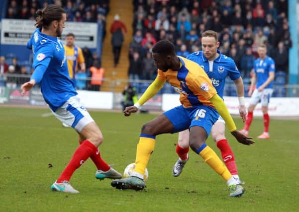 Mansfield Town v Portsmouth on Saturday March 19th 2016. Emmanuel Dieseruvwe in action for Mansfield. Photo: Chris Etchells