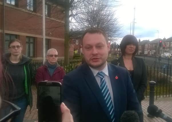 Jason Zadrozny speaks to the press after his appearance at Mansfield Magistrates Court on March 30 to face child sex charges.
