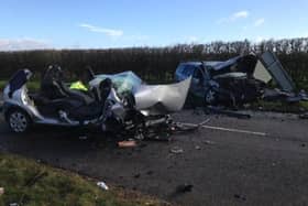 The carnage resulted from a head-on collision on the A616 Mansfield Road near Creswell, Derbyshire, at around 7:30am this morning (March 30).