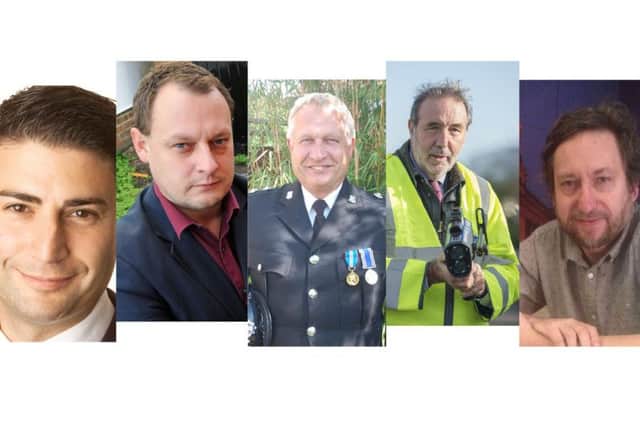 Your Nottinghamshire PCC candidates are revealed (L-R) Fran Loi, Jason Zadrozny, Tony Harper, Paddy Tipping, Tony Bates.