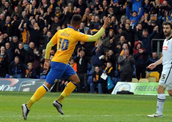 Mansfield Town v Notts County.
Matt Green celebrates his first half goal for the Stags.