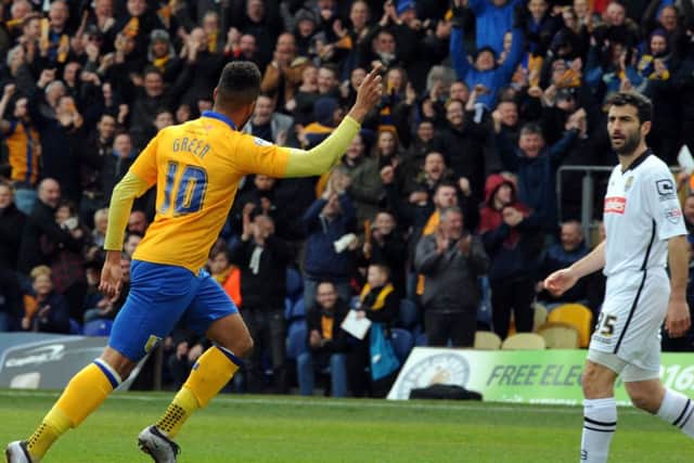 Mansfield Town v Notts County.
Matt Green celebrates his first half goal for the Stags.