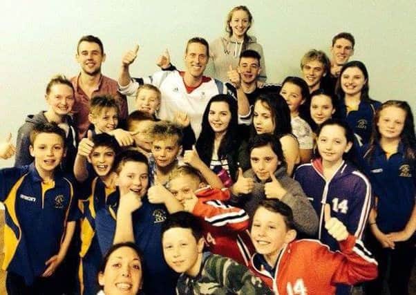 Olympic swimmers Joe Roebuck and Amy Smith visit Mansfield Swimming Club.