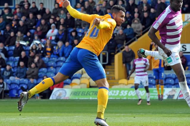 Mansfield Town v Barnet.Matt Green comes close in the second half.