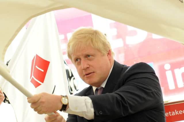 Boris flies the flag for Brexit.