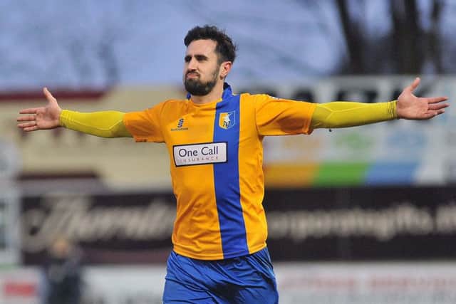 Chris Clements celebrates a Stags goal.