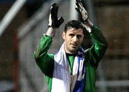 Mansfield Town v Morecambe
English League Football - Sky BET League Two
One Call Stadium, Mansfield, England.
6th February 2016
Mansfield Town goalkeeper Scott Shearer applauds the fans after saving two penalties in the 2-1 win
Picture by Dan Westwell
dan.westwell@btinternet.com
07793 733140