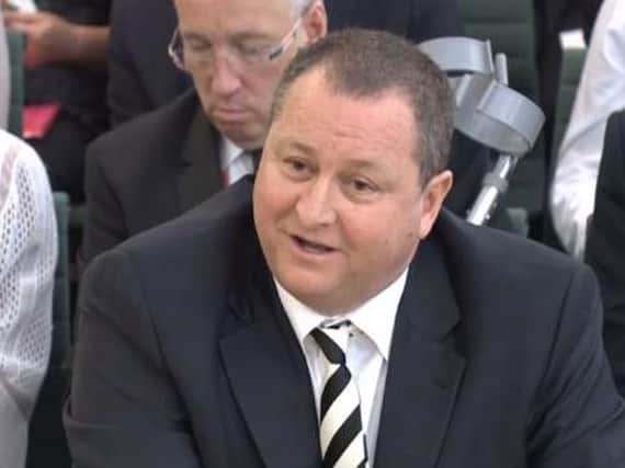 Sports Direct boss Mike Ashley faces questions at a parliamentary committee on Tuesday, June 7. (Image source: Parliamentlive.tv).