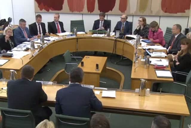Sports Direct's Mike Ashley faced questions at a select committee hearing into working practices in Shirebrook. (Image source: Parliament.tv)