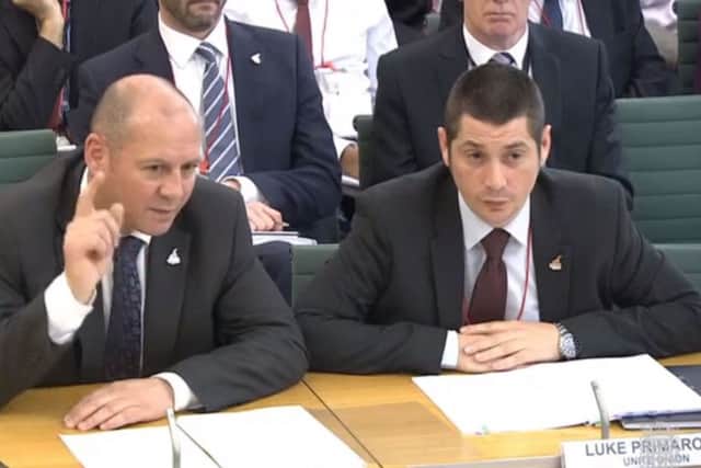 Sports Direct's Mike Ashley is questioned over working conditions in Shirebrook. Also giving evidence are Chris Birkby and Jennifer Hardy of Translane, and Andy Sweeney of Best Connection (Image Source: Parliamentlive.tv).