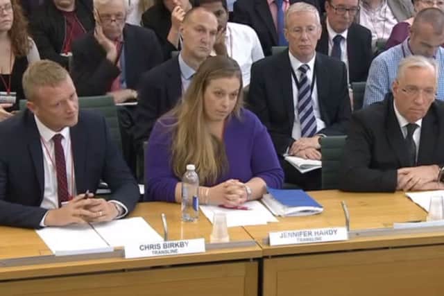 Sports Direct's Mike Ashley is questioned over working conditions in Shirebrook. Also giving evidence are Chris Birkby and Jennifer Hardy of Translane, and Andy Sweeney of Best Connection (Image Source: Parliamentlive.tv).