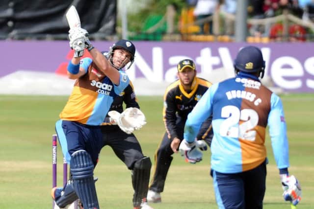 HOTSHOT HAMISH -- Derbyshire Falcons New Zealand international, Hamish Rutherford, hammers a big six during the NatWest T20 Blast competition.