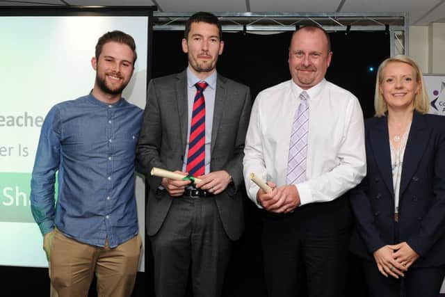 Vic Wilkinson and Adrian O'Malley are presented with their special recognition award for Best Headteacher by Louise Hamby and Daniel Bestwick at the Chad Best in Schools 2016 awards. Picture: Andrew Roe