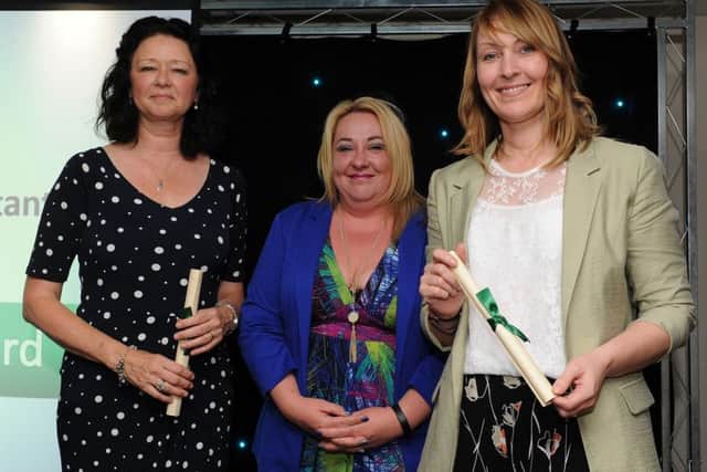 Kim Denman & Rebecca Sharples along with Jayne Waterfield are award with the special recognition award for Best Teaching Assistant by Jo Warbuton at the Chad Best in Schools 2016 awards. Picture: Andrew Roe
