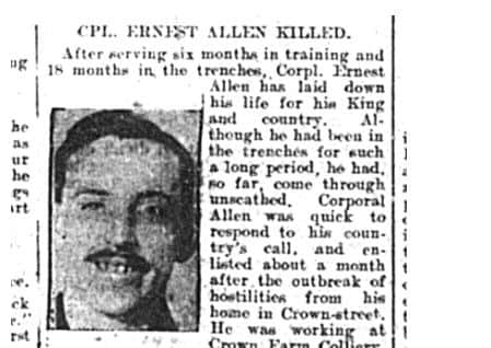 Cpl Ernest Allen is among the first deaths of the Somme to be reported in the Chronicle.