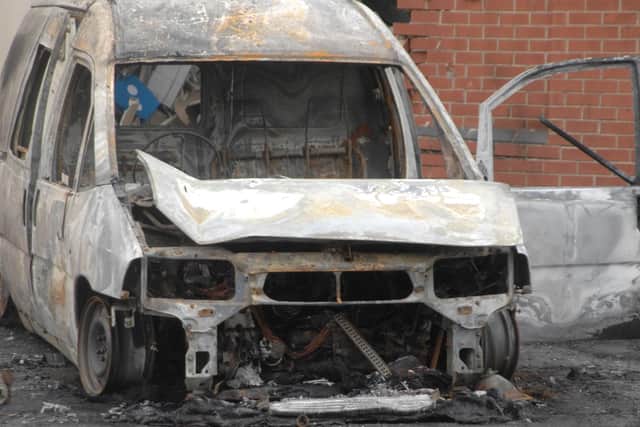 The van caught fire and was burnt down to just the steel body before firefighters could extinguish the blaze.
