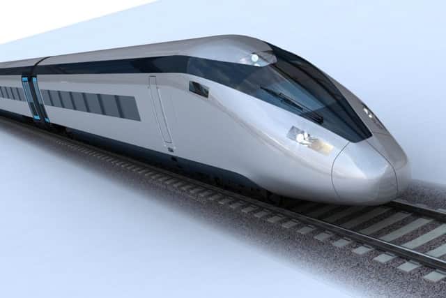 Computer-generated visuals of a high speed train. HS2. For editorial usage only.