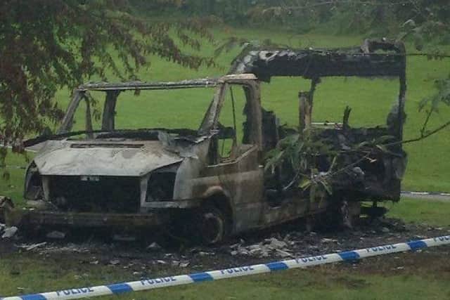 The remains of a vehicle set on fire in Bolsover