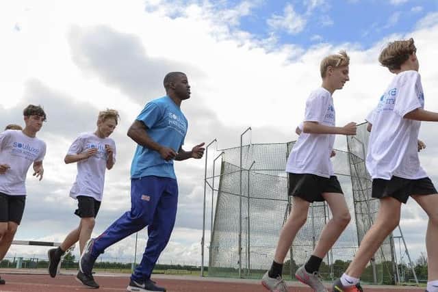 Leon Baptiste visited Ashfield School in Nottinghamshire on Wednesday July 13th to take part in a new school sport and fitness programmes. The new sports tried included lacrosse and Ulitimate Frisbee. picture mike cowling jul 13 2016