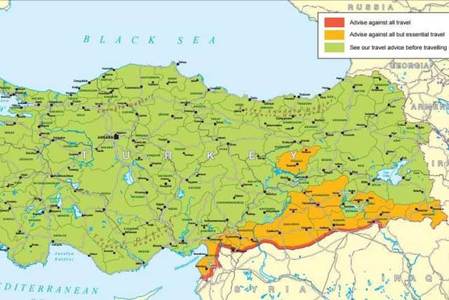 Tourists in Turkey are advised to avoid areas bordering on Syria. (Image: FCO)