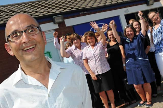 Staff at the Whyburn Medical Practice wish retiring doctor, Kevin D'Mello farewell during an event filled last day which saw the Curtis Street practice evacuated after the fire alarm went off.