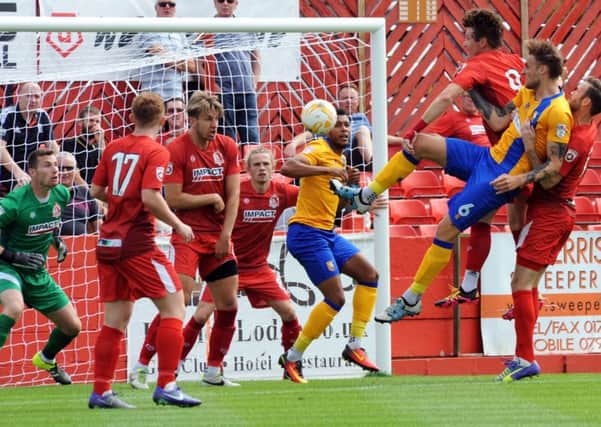 Alfreton Town v Mansfield Town.
Early first half goalmouth action at Alfreton on Saturday.