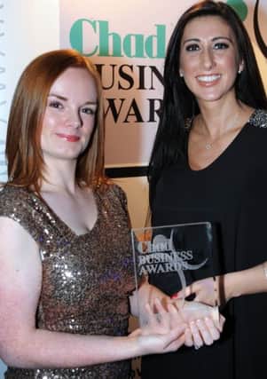 Chad Business Awards.
Katrina Atherton, left, with the Business Personality of the Year award which was presented by Caroline Cox.