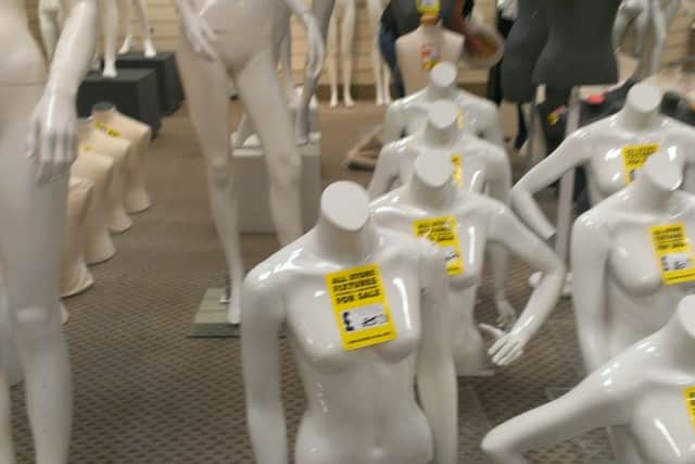 Mannequins for sale at Mansfield British Home Stores closing down sale.