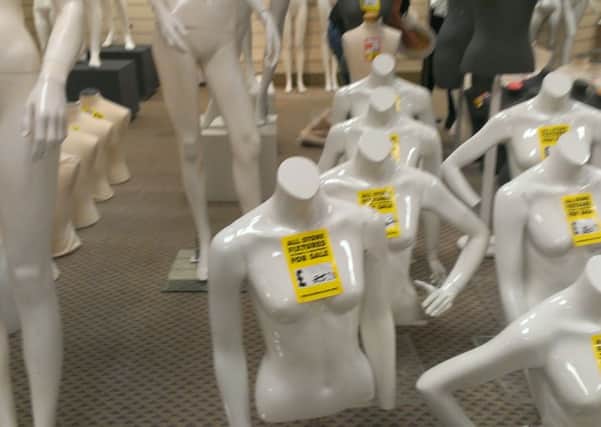 Mannequins for sale at Mansfield British Home Stores closing down sale.