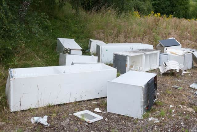 Flytipped fridges at Sheffield Ski Village