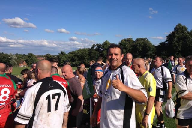 Former rugby club masters re-united for a charity match to support a young woman recovering from brain damage.