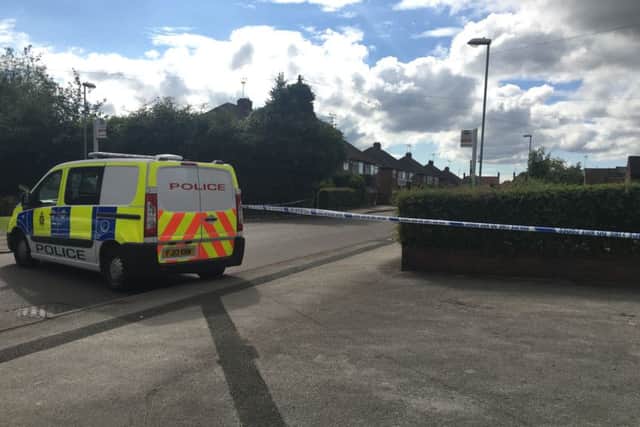 Police cordened off the area in Copeland Road for most of yesterday afternoon as investigators combed the crime scene (Image: Nottingham Post).