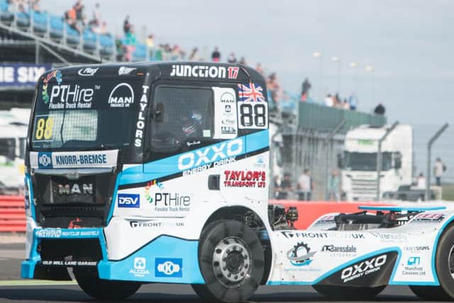 HEADING FOR VICTORY -- Mansfield truck-racing driver Ryan Smith at Silverstone. (PHOTO BY: Rupert Matthews)