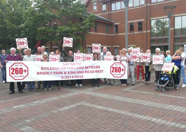Campaigners against the Ashland Road 201 house development planning application outside Ashfield district Council offices in Kirkby.