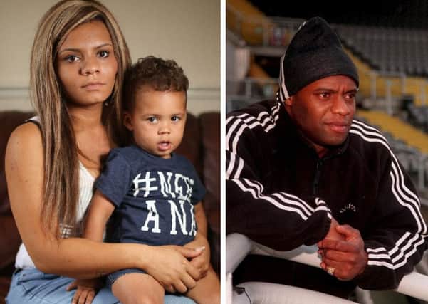 Demi Kelsall, 21, and son Tyrice, 2. Demi is believed to be the lovechild of Dalian Atkinson and has told of her heartbreak to be denied by him. The former footballer died after eing Tasered by polcie this week.  Images: SWNS.