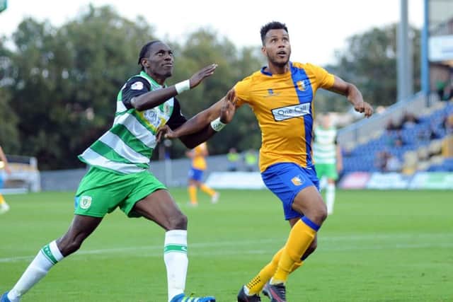 Mansfield Town v Yeovil Town.    Matt Green and Yeovil's Nathan Smith