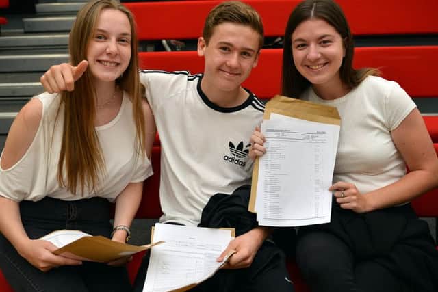 Samworth Academy GCSE results day, pictured are from left Kirsty Gregson, Luke Sansom and Alisha Gibbs