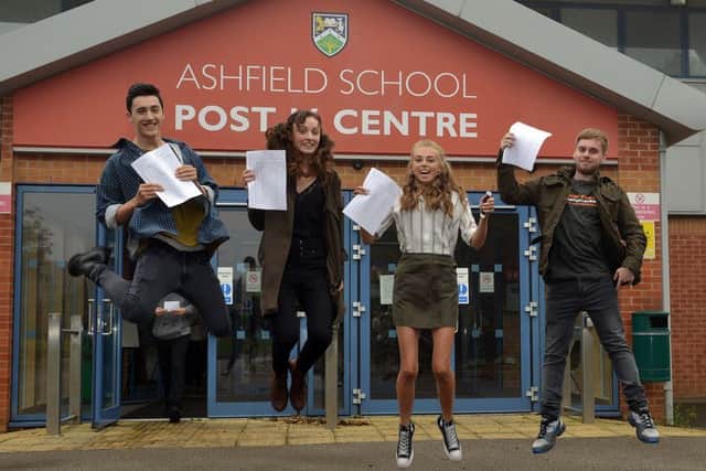 GCSE results day at Ashfield School, pictured are Sam Holden, Rebecca Quinton, Hannah Bennett and Josh Fox