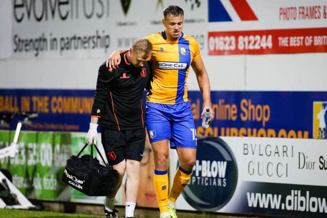 Mansfield Town's injured Kyle Howkins  - Pic Chris Holloway