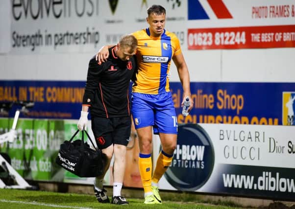 Mansfield Town's injured Kyle Howkins  - Pic Chris Holloway