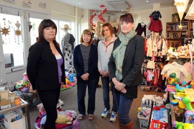Volunteers at the Donate and Dazzle charity shop in Huthwaite are disheartened after thieves broke into their Main Street shop, stealing goods and causing damage to the tune of £2,500. Pictured from left, are Michelle Willows, Doreen Papworth, Paula Tempest and manager Amanda Langton.